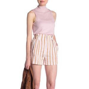 FRAME Striped Pleat Shorts in Pink
